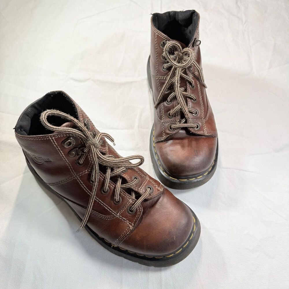 Dr Martens 8407 Brown Leather Ankle Work Boots Men Size 10 Women 11 Vintage Y2K